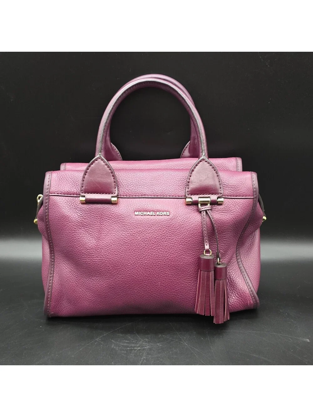Michael Kors Geneva Satchel Plum Purple Pebbled Leather Top Handle Bag Handbag
